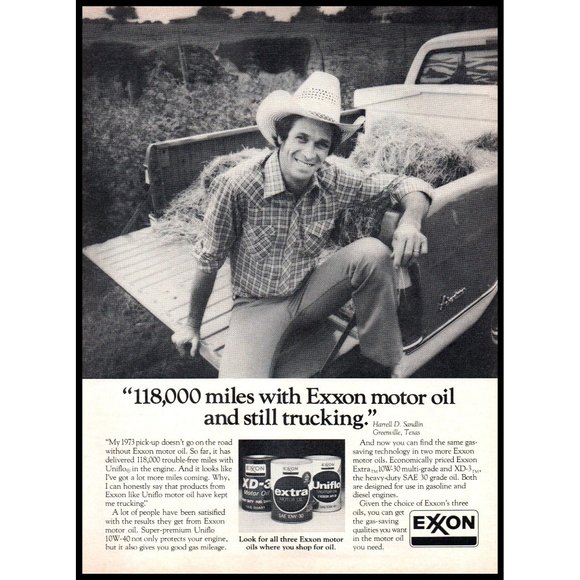 1981 Exxon Motor Oil Vintage Print Ad Farmer Pickup Truck Hay Bales Wall Art - Picture 1 of 1